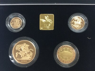 1999 gold proof four coin sovereign collection.