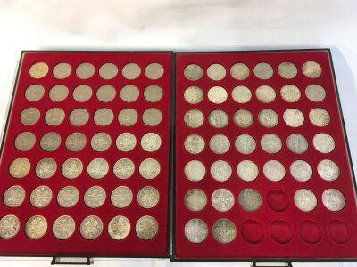 A collection of shillings running from 1887 to 1970 missing 1892 and 1934.