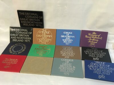 Thirteen coinage of Great Britain and Northern Ireland from 1971 to 1982.
