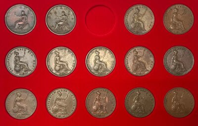 A collection of Early British pennies, varied dates, most good definition.