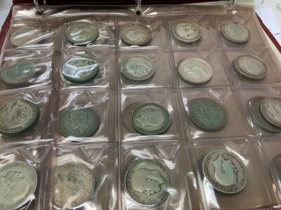 2 Albums of British pre Decimal coinage. Including approximately 1KG of pre 1947 silver coinage, Pennie QV, Half Pennies, Farthings etc.
