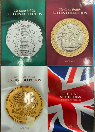 A collection of British Circulated and Uncirculated current Pre/ and current issue 50p pieces, £1, £2, £5 coins.