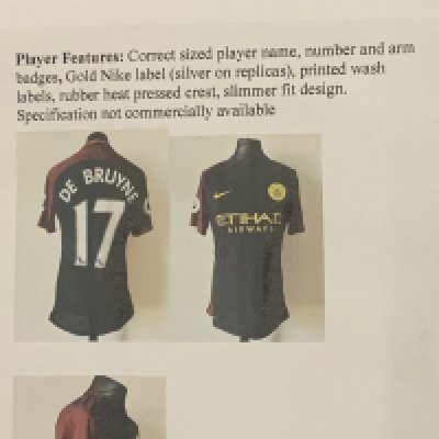 Manchester City 2016 - 2017 Match Issued Football Shirt: Issued to DeBruyne. Full details with online pictures.