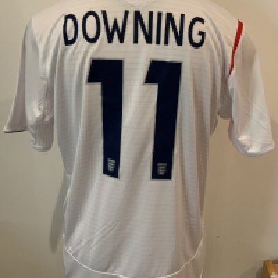 England 2006 Match Issued Home Football Shirt: Umbro short sleeve shirt with Downing 11 to rear and Euro 2008 badging to sleeve. Number 11 above match details England v Macedonia 07 10 2006. Direct from top source who we know.