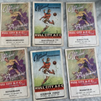 47/48 Hull City Home Football Programmes: Matches v Rotherham Accrington Stanley Mansfield Stockport Crewe Barrow Chester Rochdale Cheltenham Oldham Lincoln Middlesbrough and Hartlepool. Mainly good with a few having folding. (13)