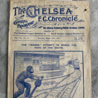 1912 FA Cup Semi Final Football Programme Swindon Town v Barnsley: Played at Stamford Bridge Chelsea on 30 3 1912. Fair condition programme that was attached by paper clip to next lot. Tiny paper clip mark to both items. One hole punch not affecting any text. Gatefold programme has splitting to one spine. No team changes.