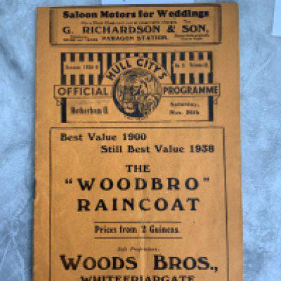 1938 - 1939 Hull City v Rotherham Football Programme: Excellent condition first team programme with one pencilled team change and score. C/W match report cutting.