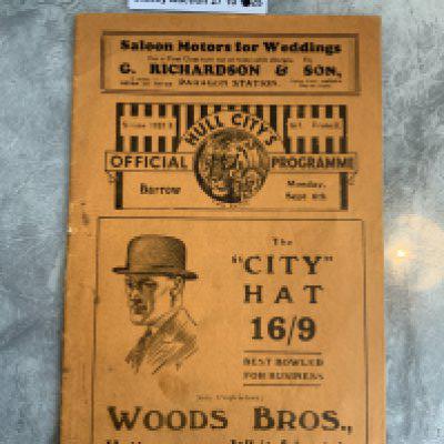 37/38 Hull City v Barrow Football Programme: Excellent condition first team programme with no team changes. Staple removed not rotted away.