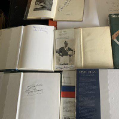 Signed Football Books: Includes Finney Matthews Hardwick all undedicated plus Dean stuck in, Dooley with white card and a further Matthews with signed postcard. (7)