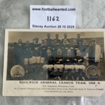 1908 - 1909 Woolwich Arsenal Football Postcard: Original postcard of team group has piece cut from border not affecting picture or text.