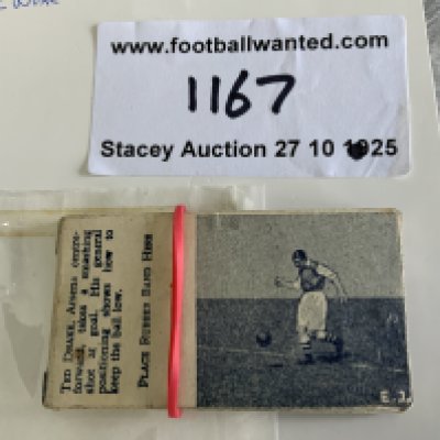 1935 Arsenal + Chelsea Football Photo Flick Cards: Set of 20 cards featuring action shots of Ted Drake one side and John Jackson the other. Cards instructions you where to put elastic band so you flick cards to see the player in action. Good for 90 years old.