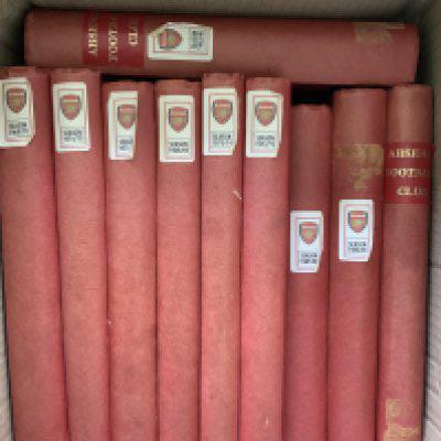 Arsenal Bound Volumes Of Football Programmes: Red board volumes of first team home programmes with covers. All programmes unwritten with nothing cut out. Seasons 68/69 69/70 71/72 -74/75 inclusive plus 82/83 to 85/86 inclusive. (10)