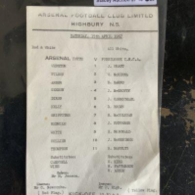 66/67 Arsenal Youth v Possilpark YMCA Football Programme: Excellent condition single sheet dated 15 4 1967 with no team changes.