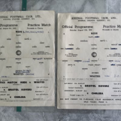 1950 Arsenal Practice Match Football Programmes: 5 8 1950 and 12 8 1950. Both good with team changes and folding. (2)