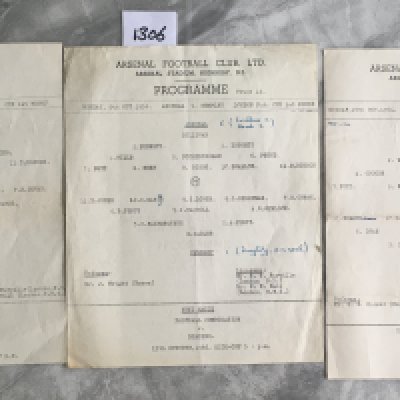 56/57 Arsenal Home London FA Cup Football Programmes: Large single sheets v QPR and both matches v Wembley on the 1st and 8th October. Two have team changes and all have score written. Very good. (3)