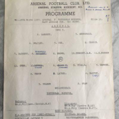 56/57 Arsenal v Tottenham East Anglian Cup Football Programme: Good condition single sheet dated 13 3 1957 with team changes and folding.