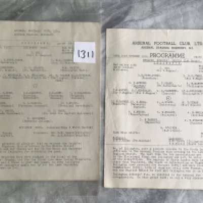 56/57 Islington Schoolboy Football Programmes At Arsenal: Single sheets v South London 23 10 1956 and Brighton Boys 27 4 1957. Good condition unwritten sheets played at Highbury. (2)