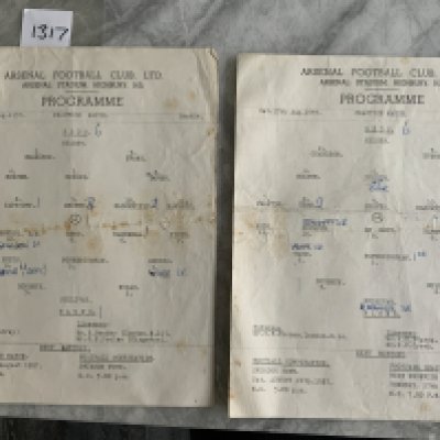 57/58 Arsenal Practice Match Football Programmes: Single sheets with writing dated 10 8 1957 and 17 8 1957. Fair/good with fold and light marks. (2)