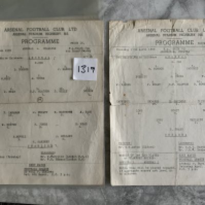 57/58 Arsenal Youth Cup Football Programmes: Single sheets mainly with 3 having writing to include Charlton Chelsea Briggs Sports Watford and Icknield. Fair/good with folding. (5)