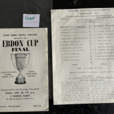 69/70 Programmes Of Matches At Arsenal: Ebdon Cup Final dated 14 4 1970 plus a single sheet of Islington v Hillingdon Schools. Good with no writing. (2)