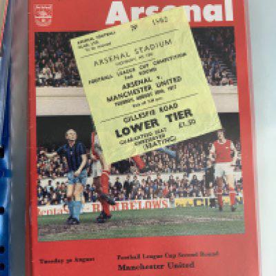 Arsenal 77/78 Football Programme + Ticket Collection: 29 1st team homes with accompanying tickets. Tickets include Manchester United LC and League, Rice Testimonial, unused LCSF v Liverpool. (58)