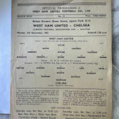 52/53 West Ham v Chelsea London FA Cup Football Programme: Very good condition single sheet semi final programme with no team changes.