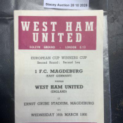65/66 Magdeburg v West Ham Version ECWC Football Programme: West Ham style home programme given to away coach party for free on the trip to Germany. Excellent with no team changes.