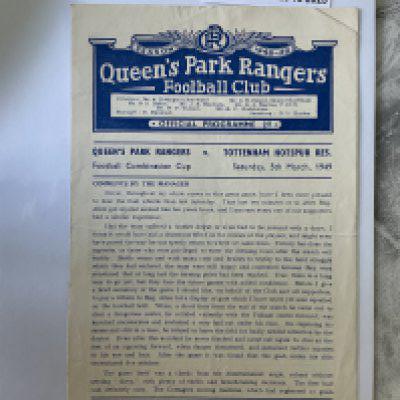 48/49 QPR v Tottenham Reserves Football Programme: Excellent condition Football Combination Cup programme with no team changes. Scorers noted in pencil inside.