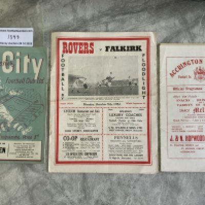 English v Scottish Club Friendly Football Programmes: 53/54 Doncaster v Falkirk, 54/55 Manchester City v Aberdeen, Accrington v Third Lanark. Good. (3)