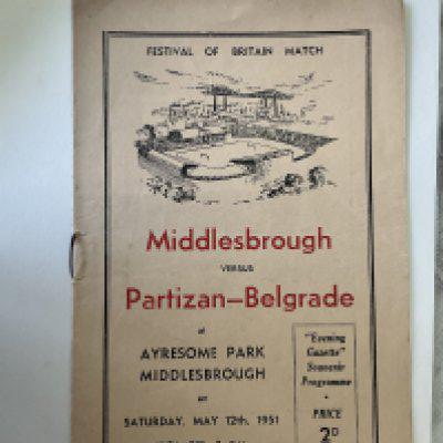 50/51 Middlesbrough Festival Of Britain Football Programme: Very good condition programme v Partizan Belgrade with no team changes. Rusty staples holding firm.