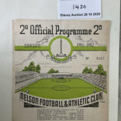 51/52 Nelson v Oldham FA Cup Football Programme: Very good condition gatefold programme with no team changes.