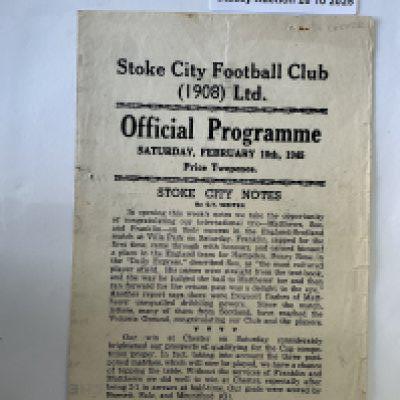 44/45 Stoke City v Chester Football Programme: Good condition War Cup programme with team changes. Fold and wear to edge.