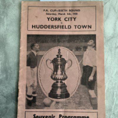 37/38 York City v Huddersfield Town Football Programme: FA Cup match in good condition with no team changes. Fold. Rusty staples holding firm. Huddersfield got to the final.