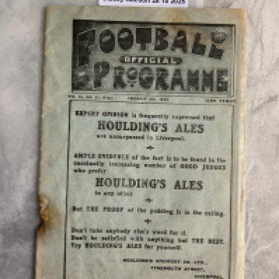 1919 - 1920 Liverpool v Bolton Football Programme: 1st Division match in fair condition with no team changes. Staple rotted away leaving hole.