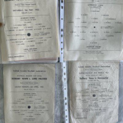 Suffolk Senior Cup Final Football Programmes: Played at Portman Road Ipswich to include single sheets 1948 Lowestoft v Whitton, 1951 Sudbury v Stowmarket creased, 1953 Sudbury v Long Medford + replay. 4 more from the late 50s and some more modern. Housed in collectors folder. (40)