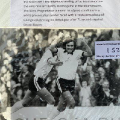 George Best Complete Fulham Programme Collection: Folder containing to cover a press photo of Best scoring on his debut after 71 seconds. Inside is a complete run of around 50 excellent condition programmes. Includes Bobby Moores last official competitive match in England away to Blackburn.