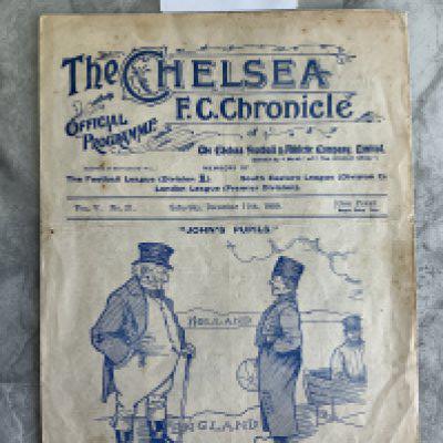 1909 - 1910 England v Holland Football Programme At Chelsea: Amateur International Match with players from Leicester Fosse Chelsea Portsmouth Fulham and Birmingham. Excellent condition 4 pager with no team changes.