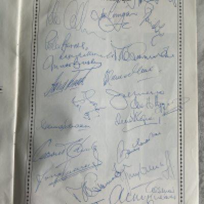 1978 Manchester United + City Signed Sportsmans Menu: Large menu for the 1978 North West Sportsman Of The Year at the Piccadilly Hotel. Inside back page is to collect autographs and we have identified 15 of the 16. Includes Matt Busby Bobby Charlton Dave Sexton Jimmy Greenhoff Mike Summerbee Howard Kendall Tony Book Peter Barnes Joe Mercer Dennis Tueart Joe Corrigan David Lloyd Alex Higgins and Gareth Edwards.