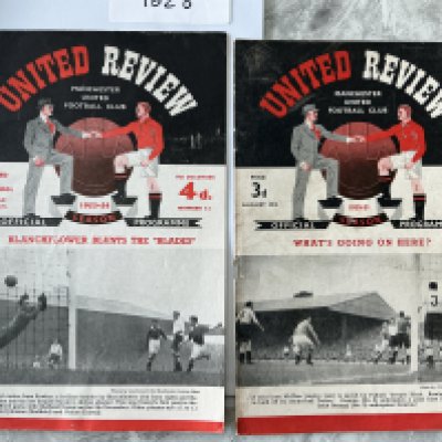 1950s Manchester United v Liverpool Football Programmes: 50/51 has team changes and 53/54 does not. Both good. (2)