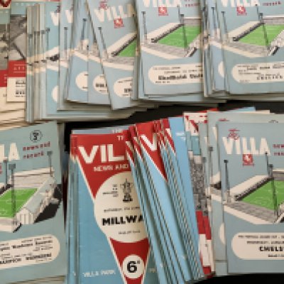 Aston Villa 1960s + 1970s Football Programmes: Nearly 200 spanning the whole 60s decade. Includes League Cup 62/63 v Preston Peterborough, 64/65 Chelsea semi final. C/W 60+ early 70s. Very good with duplication. (est 260)