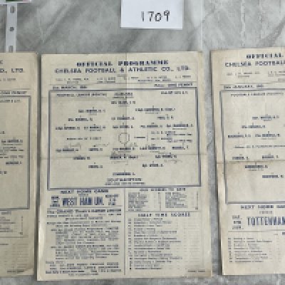 1944 - 1945 Chelsea Home Football Programmes: League South matches v Southampton pencilled writing, Portsmouth and Brentford. Good with no team changes. Folds. (3)