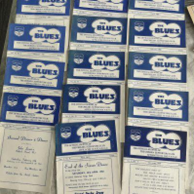 Chelsea Football Programmes + Paper Ephemera Box: Home programmes v 47/48 Burnley 48/49 Portsmouth Stoke 49/50 Newcastle league and cup. From 50/51 to 54/55 there are 10 and a further 29 late 50s. Supporters Club handbooks for 57/58 + 60/61 and standard handbooks for 55/56 59/60 and 60/61, fixture lists for 59/60 + 60/61 and in the same period 14 Supporters Club (The Blues) journals. Nice lot comes with some early 60s programmes. Everything mentioned is very good except a few late 50s homes.