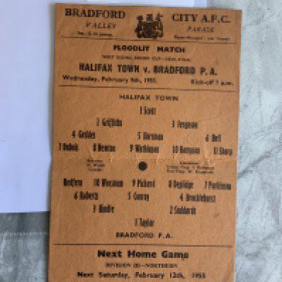 54/55 Halifax v Bradford Park Avenue Semi Final Football Programme: West Riding SF played at Bradford City in very good condition with no team changes. Single sheet has fold.