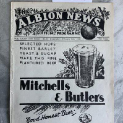 42/43 West Brom v Birmingham Football Programme: Excellent condition ex bound with no team changes dated 13 2 1943.