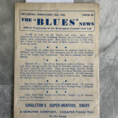 43/44 Birmingham v Aston Villa Football Programme: Good condition 4 pager with no team changes dated 19 2 1944.