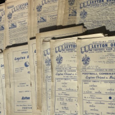 Orient Home Football Programmes: Over 70 from mid to late 50s including 7 reserves. There are 16 from the famous division one season of 62/63 and more from the 60s 70s + 80s. Good condition. (est 200)