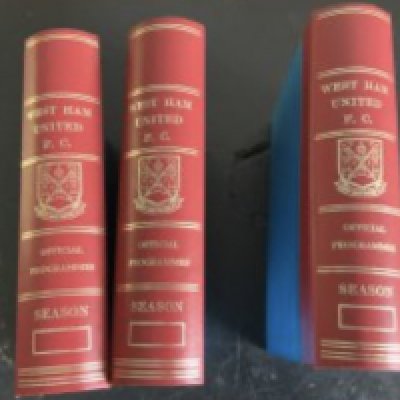 West Ham 1960s Home Football Programmes: In 3 official binders from 65/66 to 69/70 inclusive of first team homes. Mainly good. (5 seasons)