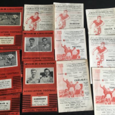 Workington Home Football Programmes: 12 from the 50s and approximately 80 from the 60s and 50 from the early 70s. Instructions to sell. Very good. (est 150)