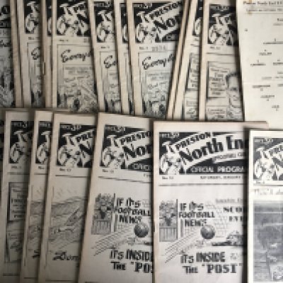 Preston Home Football Programmes: 22 from the 50s including single card 59/60 v Dundee and approximately 140 from the 60s and 30 from the early 70s. Instructions to sell. Very good. (est 190)