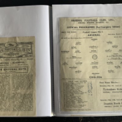 Arsenal Home Football Programme Collection: 46/47 x 22 in excellent condition which includes Chelsea fuel emergency Issue, Manchester Utd, Liverpool, Leicester friendly and only missing Leeds for all league matches. Other 1940s x 39, 1950s x 158, 1960s x 168 and a quantity of more modern with big match issues European, Last game at Highbury etc. C/W an excellent incomplete run of handbooks from 48/49 to 2012/13. (800+)